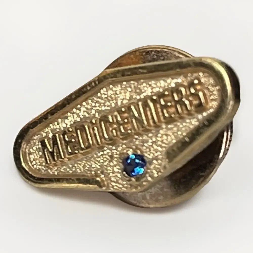 Vintage Medicenters 10K Gold Filled Lapel Pin Blue Sapphire Medical Service Pin